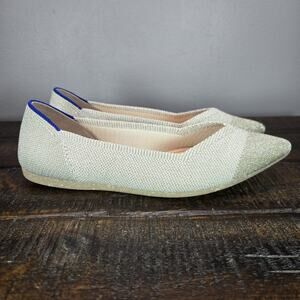 NEW Rothys The Point II Womens 10.5 Flats Slip On Ballet Shoes Silver White